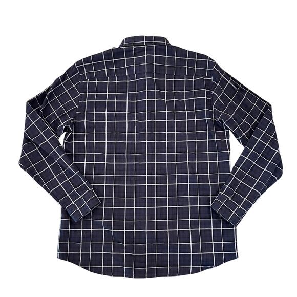 NWT Theory Men's Navy Irving Multi Standard-Fit Shirt in Ombré Grid Cotton -  L - Picture 2 of 9